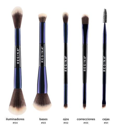 Imagen 2 de 5 de Set De Brochas Maquillaje Doble Regina Etiqueta Azul