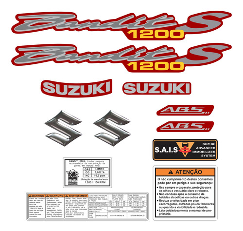 Kit Adesivo Suzuki Bandit 1200s 2008 Vermelha Szb1200s06 Fgc