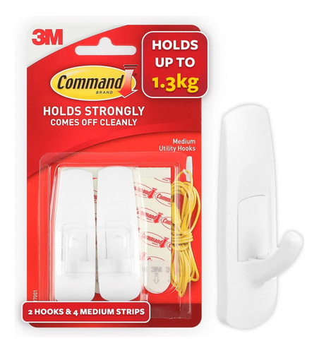 3m, Ganchos Comando Medianos, Color Blanco, 17001