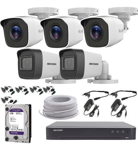 Kit Video Vigilancia 5 Cámaras 2 Tb Purple Baluns 100 M