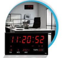 Comprar Relógio De Parede Led Digital Grande Alarme Calendário Termômetro Recepção Hall Entrada Academia Data Hora Temperatura Dia Mês Ano Memória Bivolt 110\u002F220 Cor Preto
