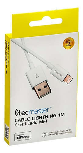 Cable Usb Para iPhone 1mt Mfi Tecmaster