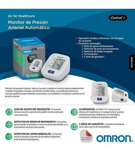 Imagen 2 de 6 de Tensiometro Presion Arterial Omron Hem-7121 Brazo Comfit