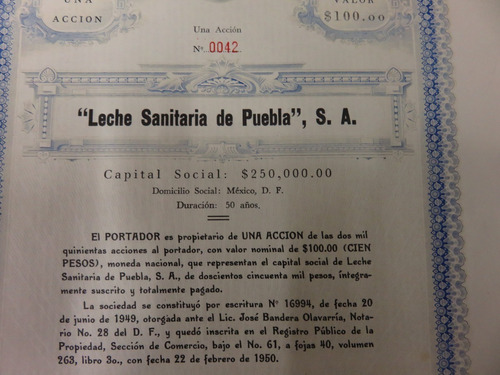 Accion Antigua Leche Sanitaria De Puebla S.a 