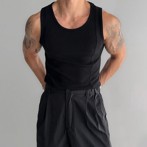 Camiseta De Verano Sin Mangas Delgada A Rayas Para Hombre
