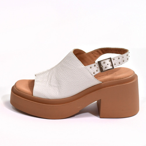 Sandalia Mujer Cuero Blanco Plataforma Moda Verano Sposami 