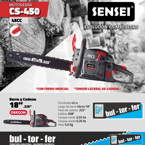 Imagen 2 de 5 de Motosierra Sensei Cs-450 45cc Espada 18