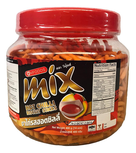 Mix Hot Chilli Biscuit Sticks, 14 Ounce (400g) Jar, Chili Sp