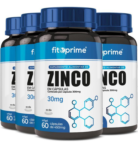 4 Potes Zinco 30mg 60cps Fitoprime