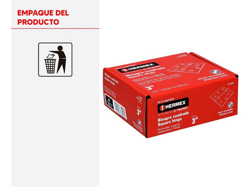 Bisagra Cuadrada 3'', Acero Inoxidable, Plana Hermex 43227