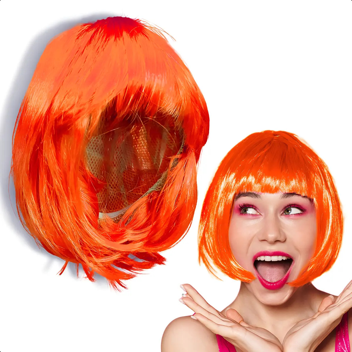 Peluca Corta Lacia Naranja Fantasía Fiestas Eventos Disfraz Cosplay GRUPO CARNAVALLIA