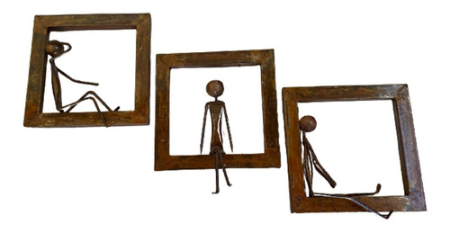 Escultura Quadros Trio Em Ferro Ferrugem Decoração Rústico 