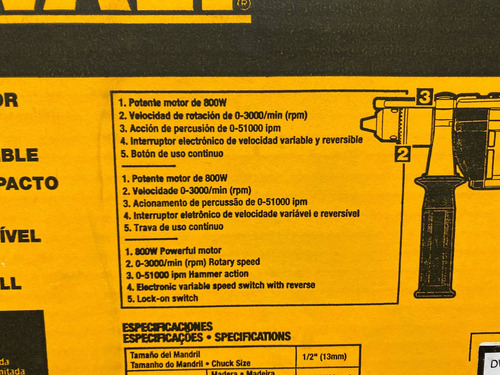 Taladro Percutor 1/2 Vel Variable Reversible Dw508s Dewalt