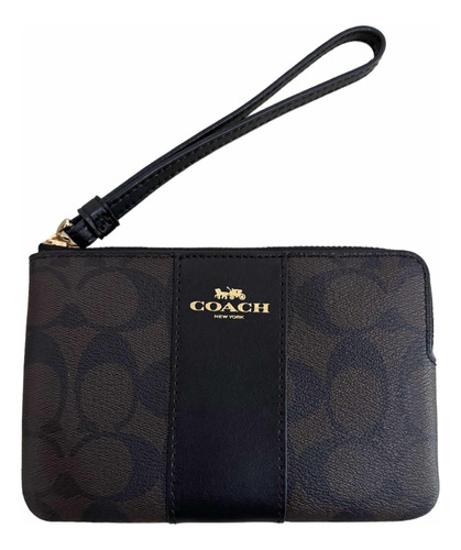 Muñequera Wristlet Coach Chocolate Con Negro