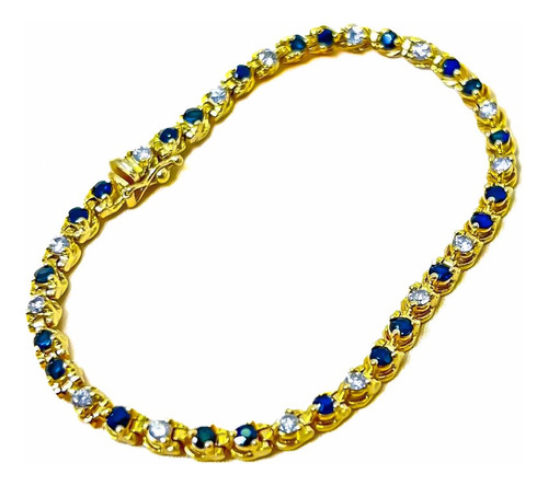 Pulsera Oro 18k Zafiros Brillantes Tenis Tennis 18 Cm