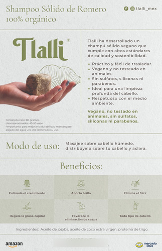 Shampoo Sólido Para Cabello Romero Con Karite Anti Caida 80g