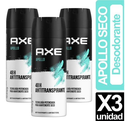 Desodorante Axe Apollo Seco Pack De 3 Unidades