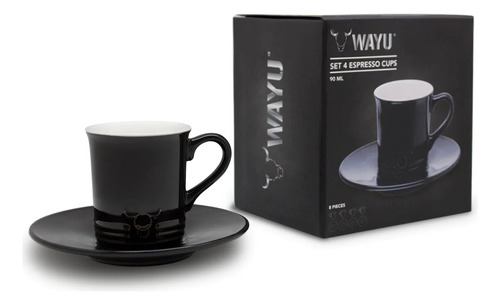 4 Tazas Y Platos 90ml Wayu Expresso 8 Cafe Color Negro Para Cafe