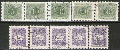 Checoslovaquia Serie X 10 Sellos Usados Taxe = Cifras 1963