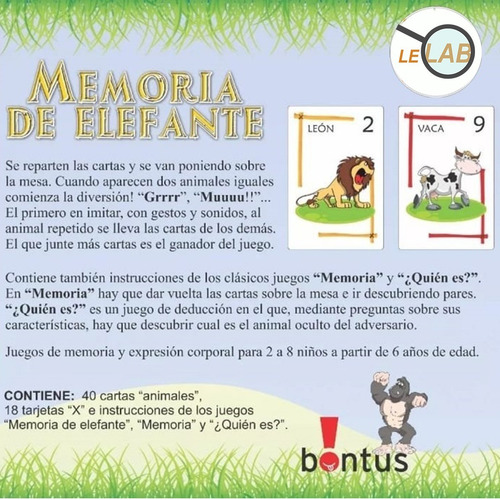 Memoria De Elefante Juego De Mesa Cartas Viaje Bontus Lelab