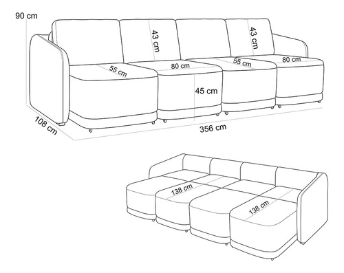 Sofá Cama para Sala de Estar 4 Lugares 356cm Montserrat K01 Bouclê Bege