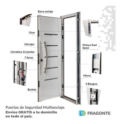 Imagen 4 de 6 de Puerta De Seguridad Multianclaje Simil Madera Barral Inserto