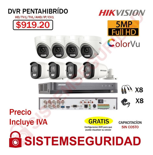 Kit 2 4 8 Camara De Seguridad 5mp Colorvu Color Vu Hikvision