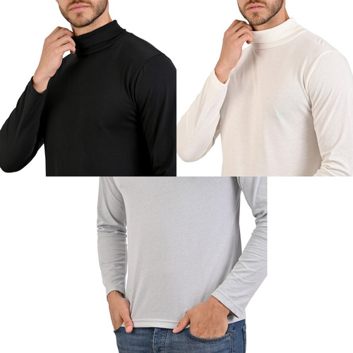 Set De 3 Playeras Pzs Cuello Alto Estilo Ruso Casual Hombre
