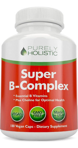 Súper Complejo B (180 Cápsulas) Purely B Complex Hecho Usa Sabor Sin Sabor