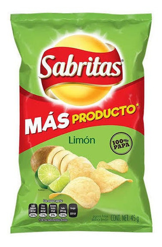 Papas Fritas Sabritas Sabor Limón Verdes Pack 10 Botanas