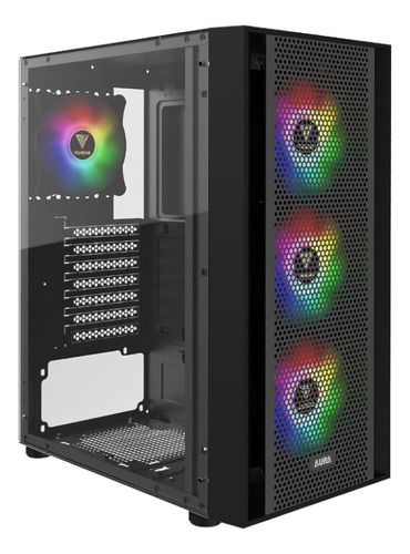 Chasis Torre Case Gamer Aura Atx Vidrio Ventiladores X4 Argb