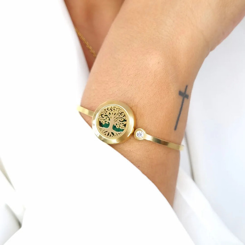 Bracelete Difusor Árvore Da Vida - Dourado Em Aço Inoxidável