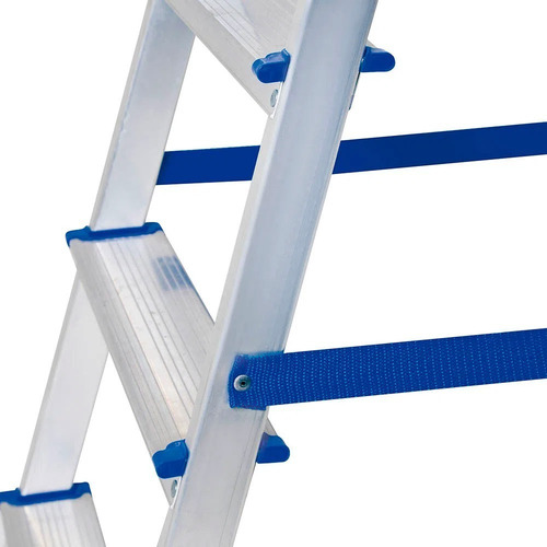 Imagen 4 de 10 de Escalera Tijera De Aluminio Plegable 5 Escalones Mor 5103 Base Antideslizante, Traba De Seguridad. Ultimo Escalon Como Plataforma Y Soporte De Aluminio Para Sujetarse