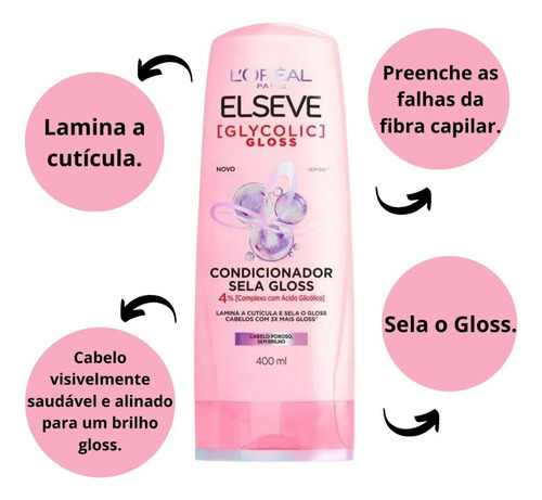 Condicionador Sela Gloss Elseve Glycolic Gloss 400ml