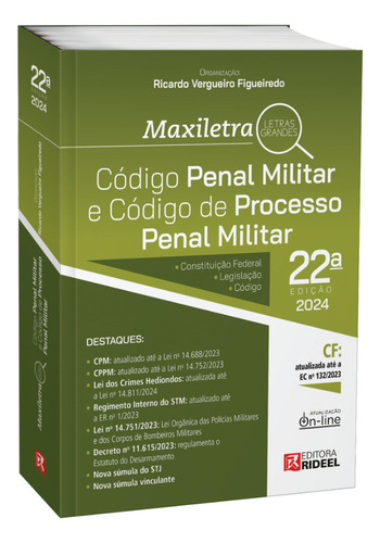 Código Penal E Processo Penal Militar Maxiletra 22ª Edição 2024, De Ricardo Vergueiro Figueiredo. Editorial Rideel, Edición 22ª Edição En Português, 2024