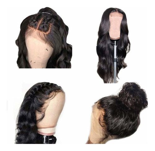 ( Peluca Cerrada De Encaje Cabello Humano Ondulado Negro