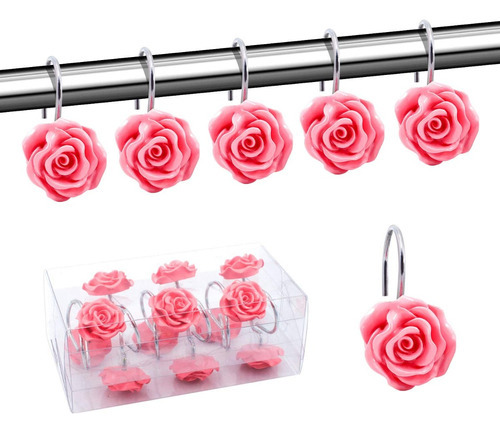 Ganchos Para Cortinas De Ducha Decorativos 12un Rosas Rosas