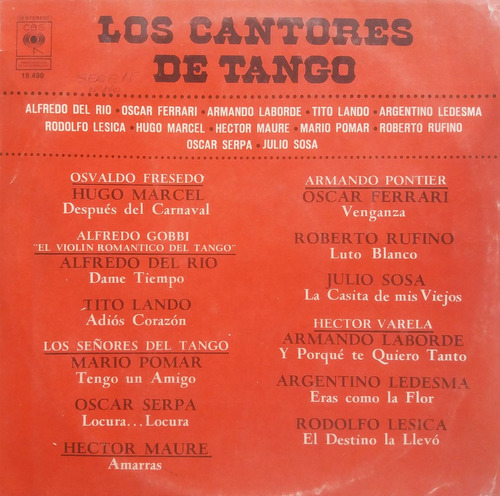 Del Rio, Ferrari, Pontier, Sosa - Los Cantores De Tango Lp