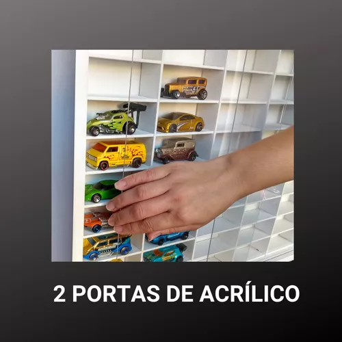 Estante Expositor 64 Nichos Hotwheels com Portas de Acrilico