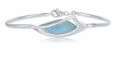 Brazalete - Sterling Silver Oval Larimar Bangle