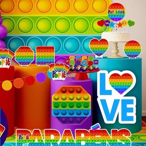 Imagem 3 de 3 de Painel Octógono Decoração Festa Pop It 3d Em Eva Piffer