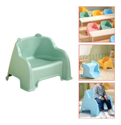 Taburete Pequeño Con Respaldo, Reposapiés Estable, Verde