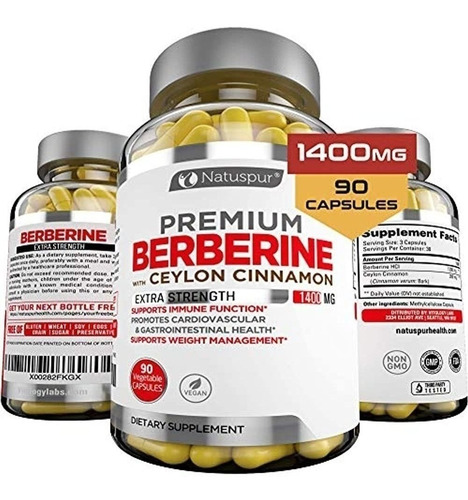 Berberina Premium Hcl Plus Canela 1400mg Azucar 90 Cap