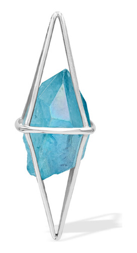 Dije Jaula Con Llamas De Cristal Cuarzo Aqua Aura En Plata