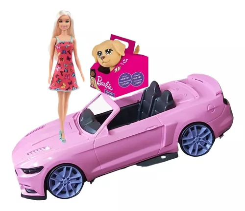 Kit Carro Rosa Conversível Serve Barbie + Barbie Original Mattel