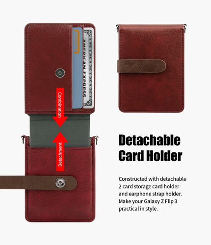 Imagen 3 de 9 de Funda Cartera Tarjetero Desmontable Correa Galaxy Z Flip3