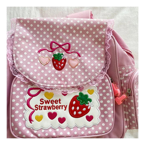 Mochila De Estudiante Con Encaje Bordado Strawberry Strawber