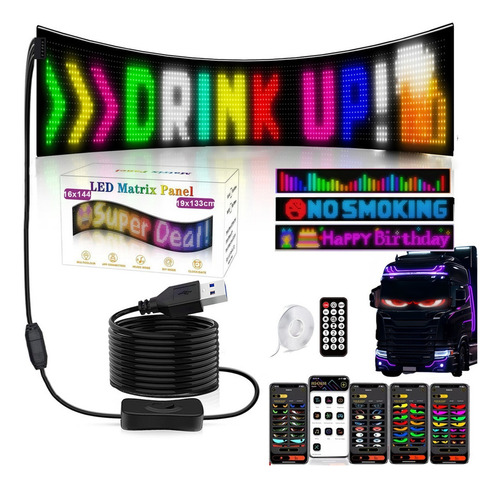 Letrero Led Programable Flexible Diy Letreros Led 19.2x133cm