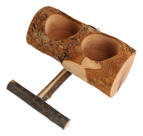 Comedero De Madera Con Forma De Jaula Natural, Doble Cuenco,