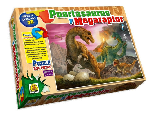 Rompecabezas Puertasaurus 204 Lentes 3d Dinosaurio Argentino